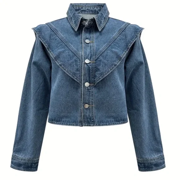 Ruffle Buttoned Denim Jacket - Picture 3 of 6
